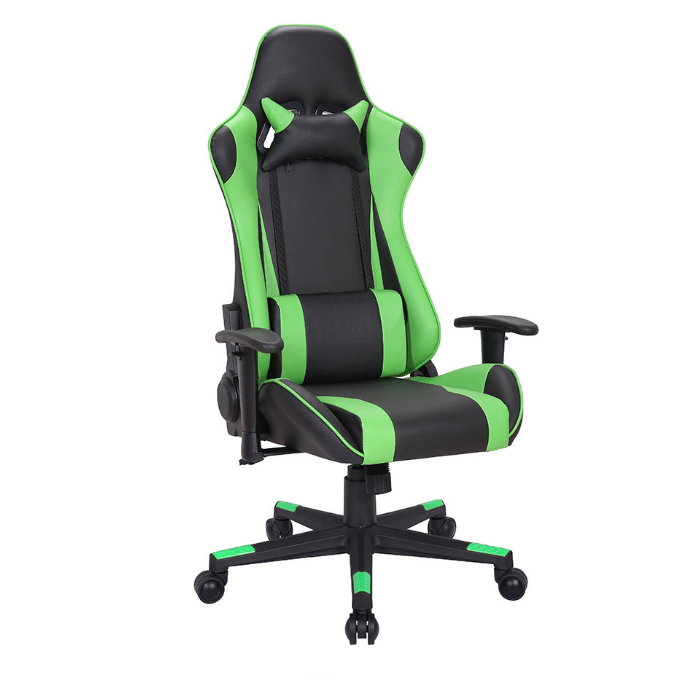 [S-156]Gaming chair verde con negro de piel sintetica con sistema de 2 palancas para ajuste de altura y reclinacion 180 grados ,brazos de altura ajustable soporte lumbar mecanismo ajustable AJN Furniture™