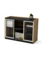 [OZ-1932]Archivero con puertas de vidrio con medidas: 47.24" Largo X 15.74" Profundidad X 31.5" Alto en tono cafe roble con negro linea AJN™