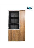 [OZ-1938-R]Gabinete de 2 puertas de vidrio de lado derecho y 3 de madera cafe roble con medidas: 47.24" X 15.74" X 78.74" linea AJN™