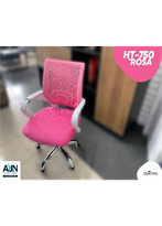 [HT-750BPK]Silla semiejecutiva en malla color rosa para ventilacion y frescura y asiento en tela color rosa, descansabrazos en color blanco, con base tipo estrella cromada con 5 ruedas marca AJN Furniture.