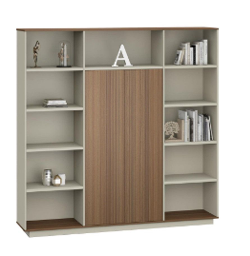 [DG15-S0120] [DG15-S0120]Librero  con divisiones y puerta central color Australian oak/ ash gray medida de 78” de alto x 78” de ancho x 15” profundidad 