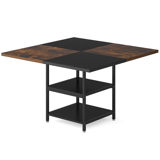 [HOGA-HL063] [HOGA-HL063]Mesa de comedor cuadrada, mesa de comedor de 47" con estante de almacenamiento para 4 personas